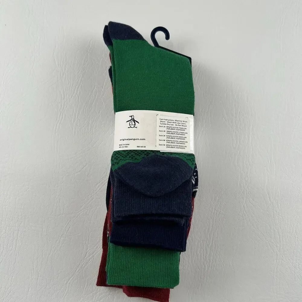 Original Penguin Men’s 5 Pair Crew Socks Christmas Gift Set 8-13